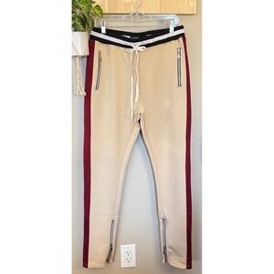 HUDSON OUTERWEAR Mens Jogger Pants Beige Burgundy Zipper Pocket Track Style XL